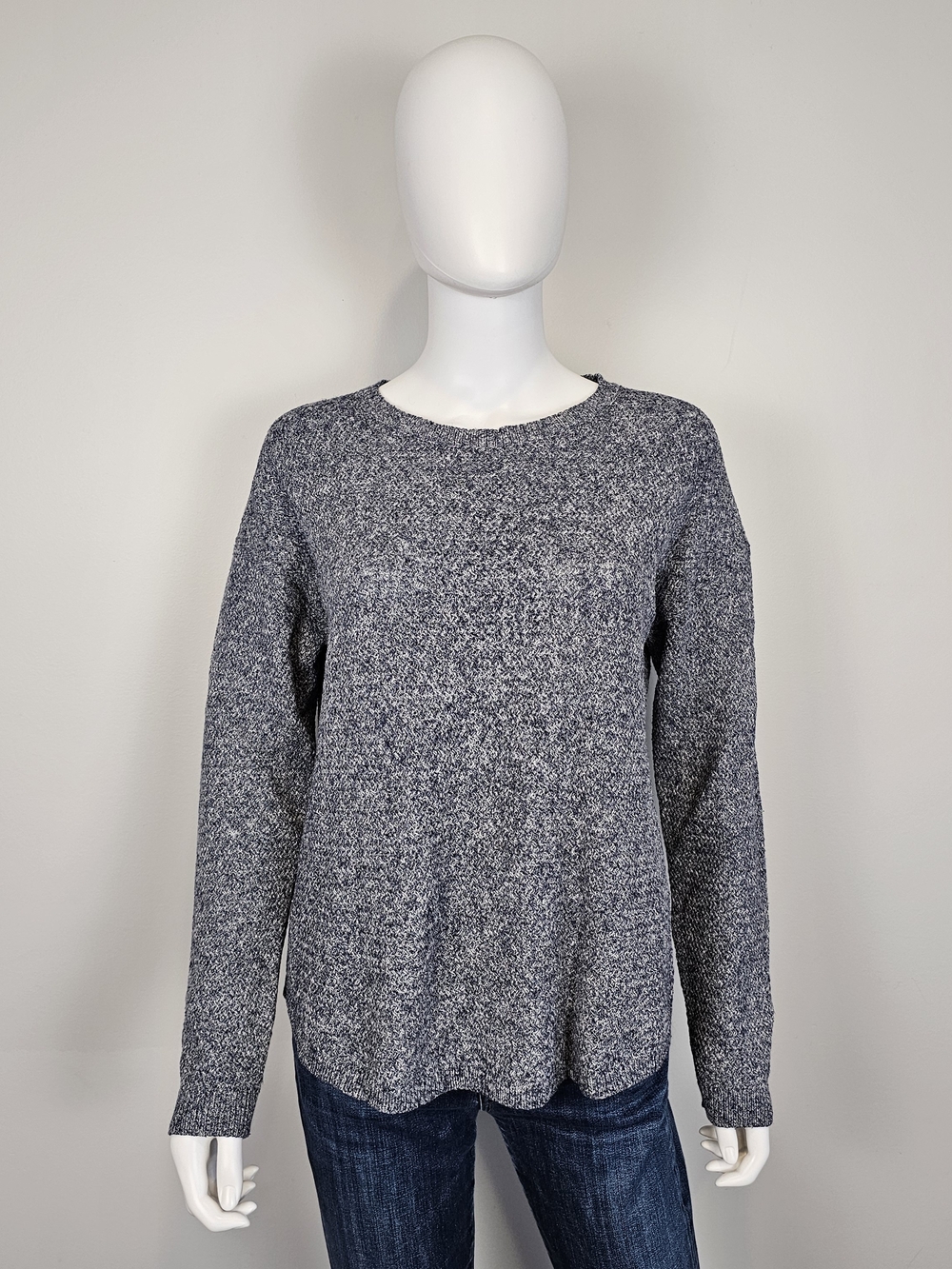 Fat Face Light Blue & White Knit Long Sleeve Sccop Neckline Sweater Sz 10